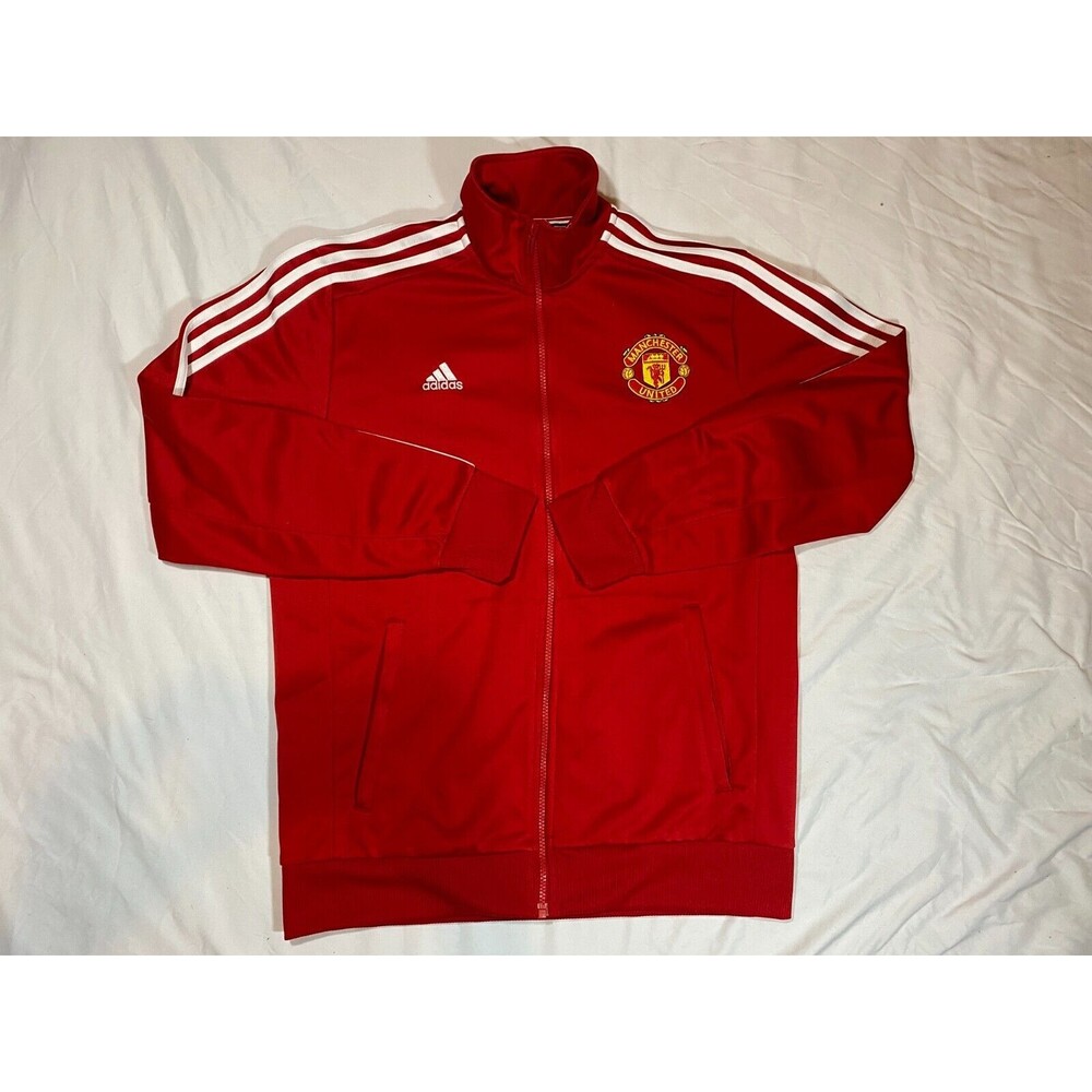 Adidas Manchester United Men's Track Jacket Top Red White Full Zip Size Large